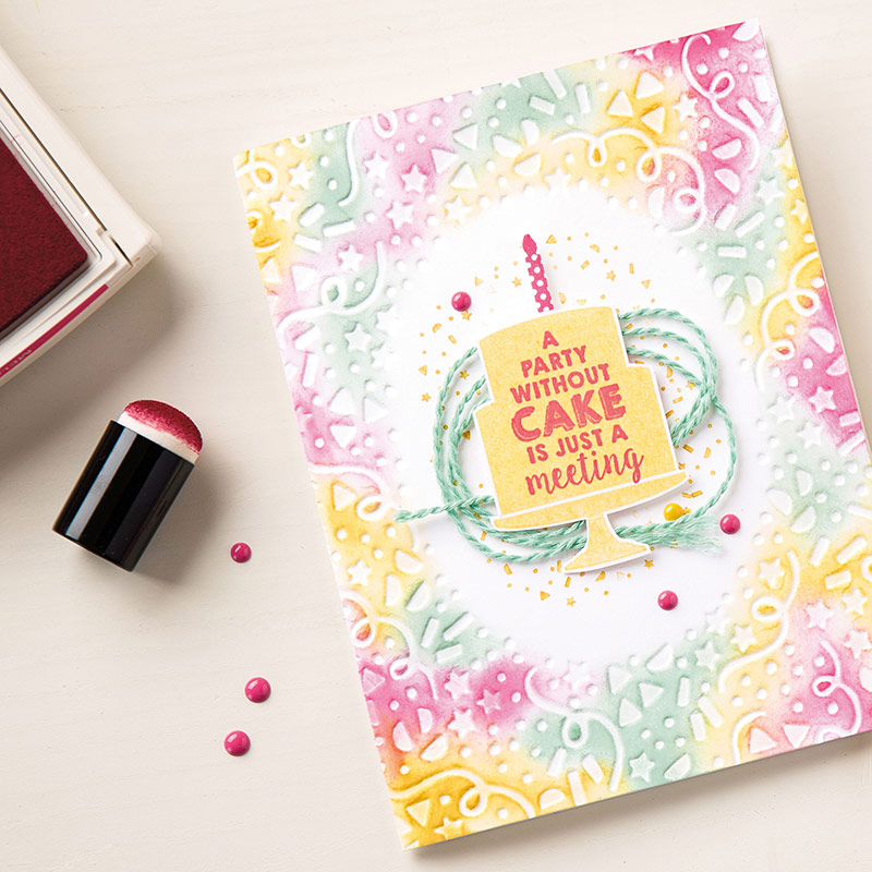 Birthday card created with Party Punch Pack and Confetti Textured Impressions embossing Folder