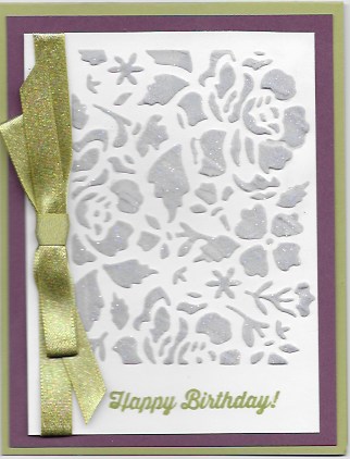 Birthday card using tinted embossing paste and Detailed Floral Thinlits