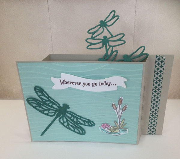 Wiper card created with Detailed Dragonfly thinlits and Swan Lake stamp set