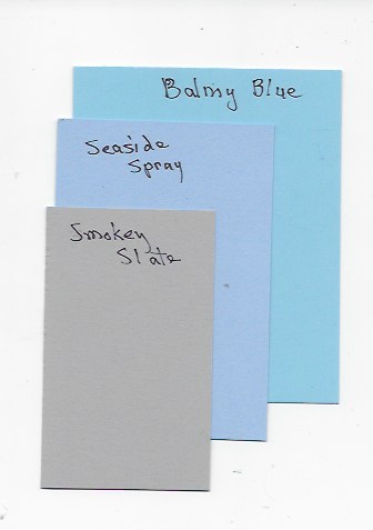 Color comparison of Balmy Blue, Seaside Spray and Smokey Slate