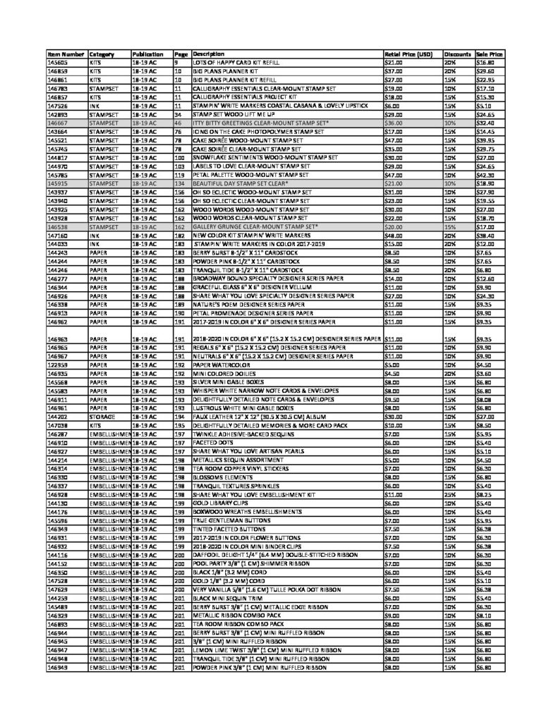 List of Up to 30% Off Selected Retiring Products from the 2018-2019 Annual Catalog