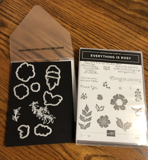 Photo shows the Everything Is Rosy stamp set and corresponding dies