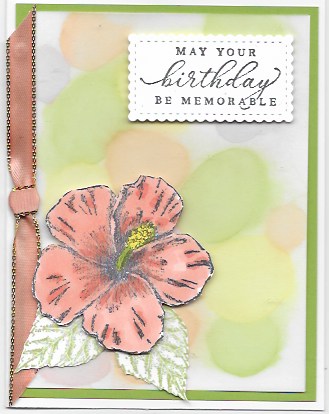 handmade card created with the faux bokeh technique and Timeless Tropical stamp set