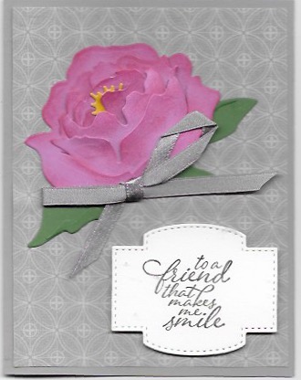 Handmade greeting card with a 3-D peony flower as the focal point created with the Prized Peony Bundle.