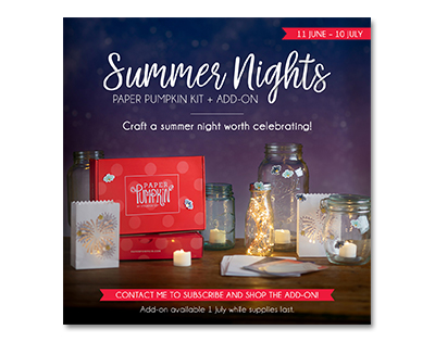 photo shows what the July Summer Nights Paper Pumpkin kit makes
