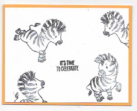 Simple handmade birthday card using the Zany Zebra stamp set. This card is a perfect one to make when stamping with kids.
