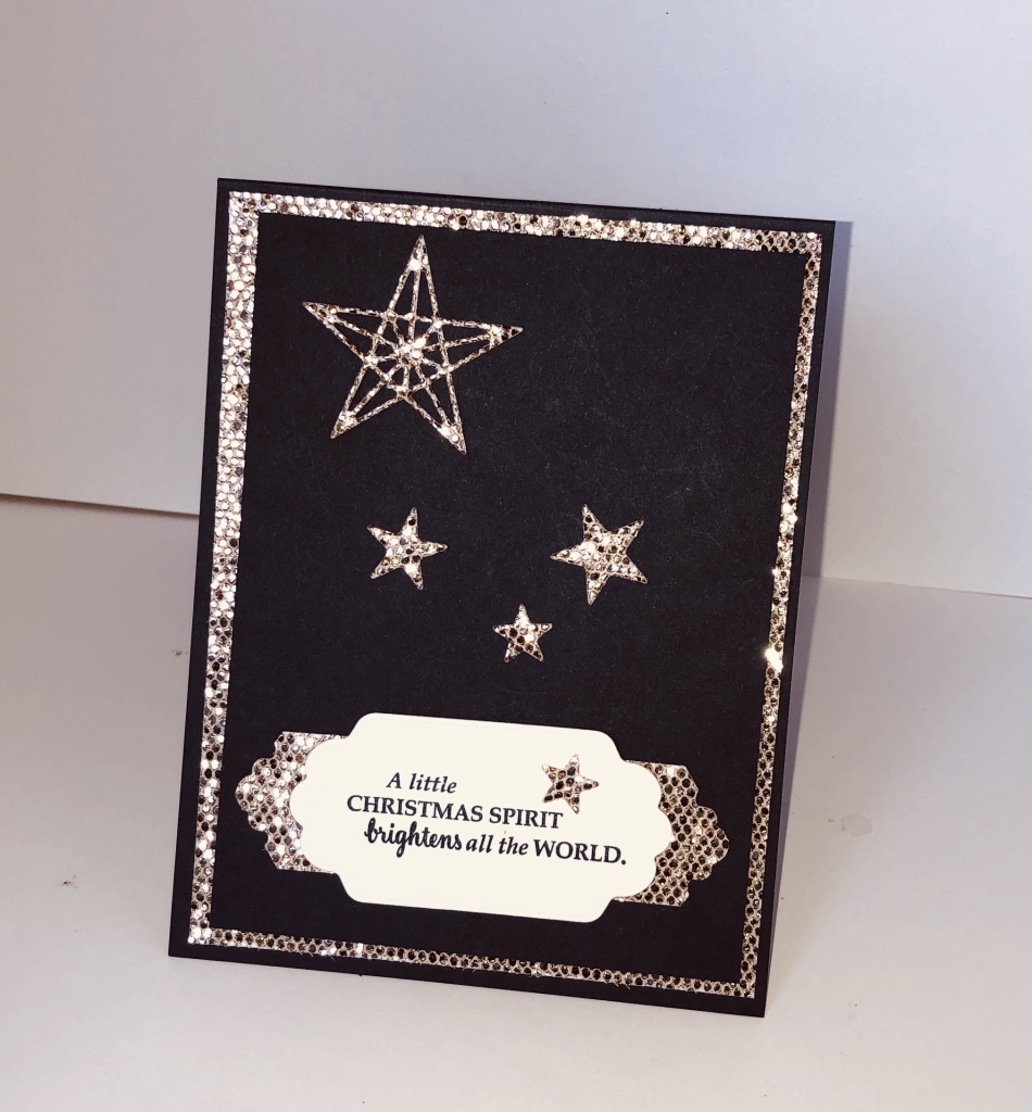 photo shows a card that went from meh to wow! with the addition of a single layer of Be Dazzling Specialty Designer Series Paper