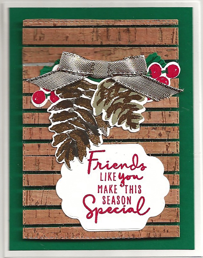 Handmade Christmas card created with the Floating Strips technique, Cork Specialty Paper, Christmas Season and Christmas to Remember stamp sets