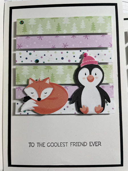 Cute handmade card using the Floating Strips Technique and Penguin Friends designer series paper