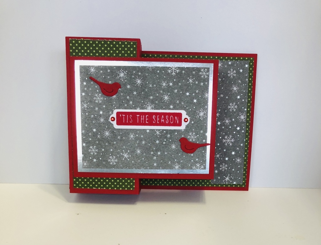 Handmade Christmas card using the double box fancy fold in the landscape orientation.
