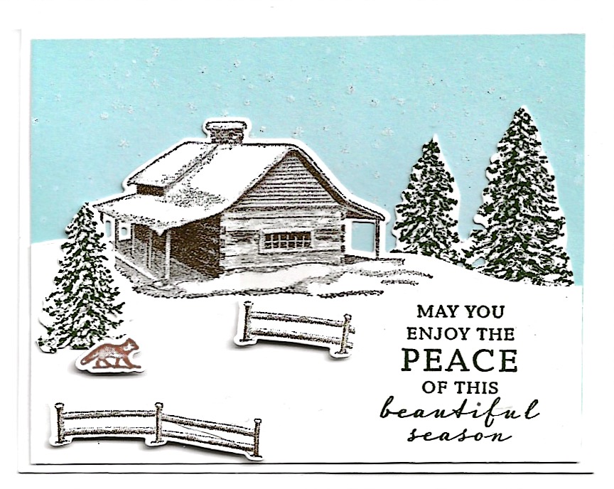 Handmade Christmas Card created with the Peaceful Cabin bundle.
