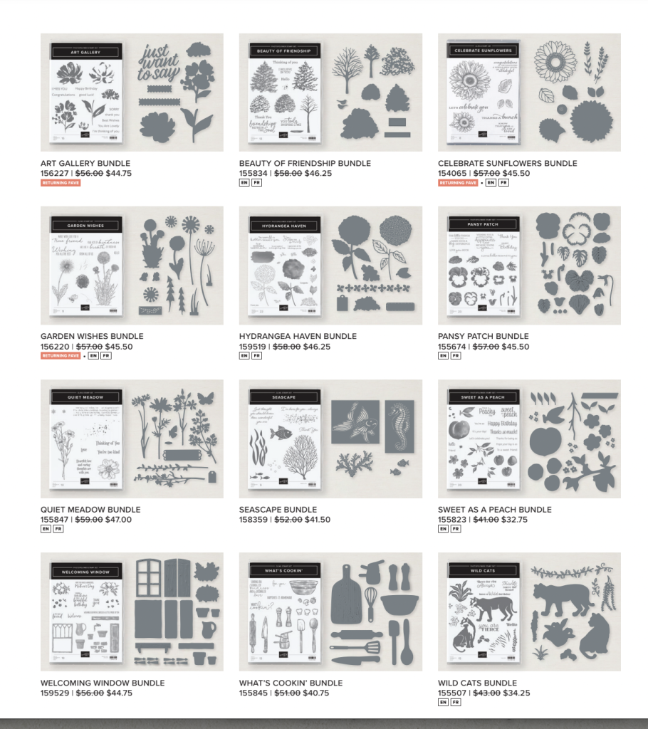 page of the Savings in Bloom flyer showing the stamp bundles that are on sale