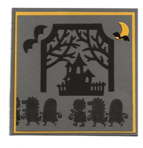 image is of the Scary Cute Parade Fancy Fold Card flattened for mailing