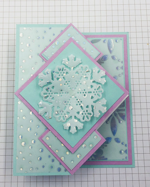 Beautiful Iridescent Snowflake Z-fold card created with the Snowflake Specialty Vellum and Twinkling Lights Dies