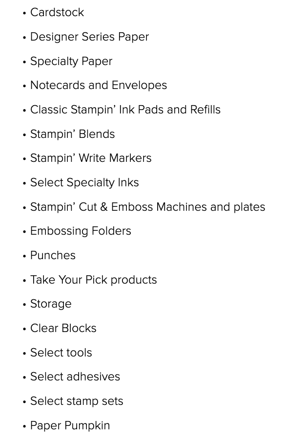 photo is a list of Stampin' Up! items with increased prices