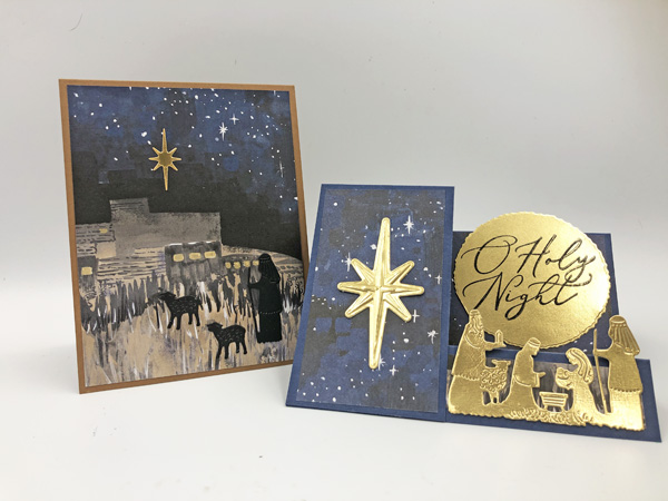 Two Christmas cards created with the Night Divine Bundle