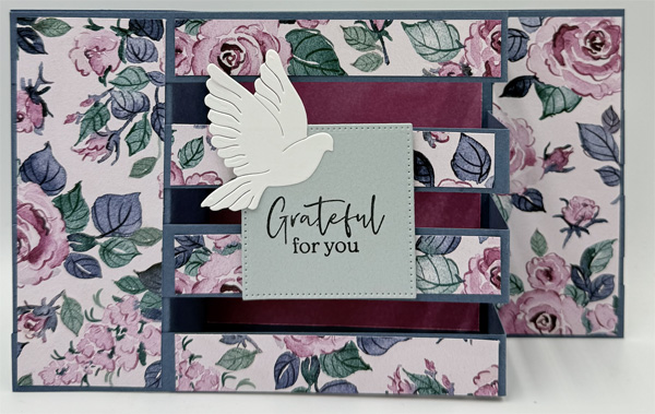 Image is of a beautiful Fence Fancy Fold Card using the Floral Charm Designer Series Paper