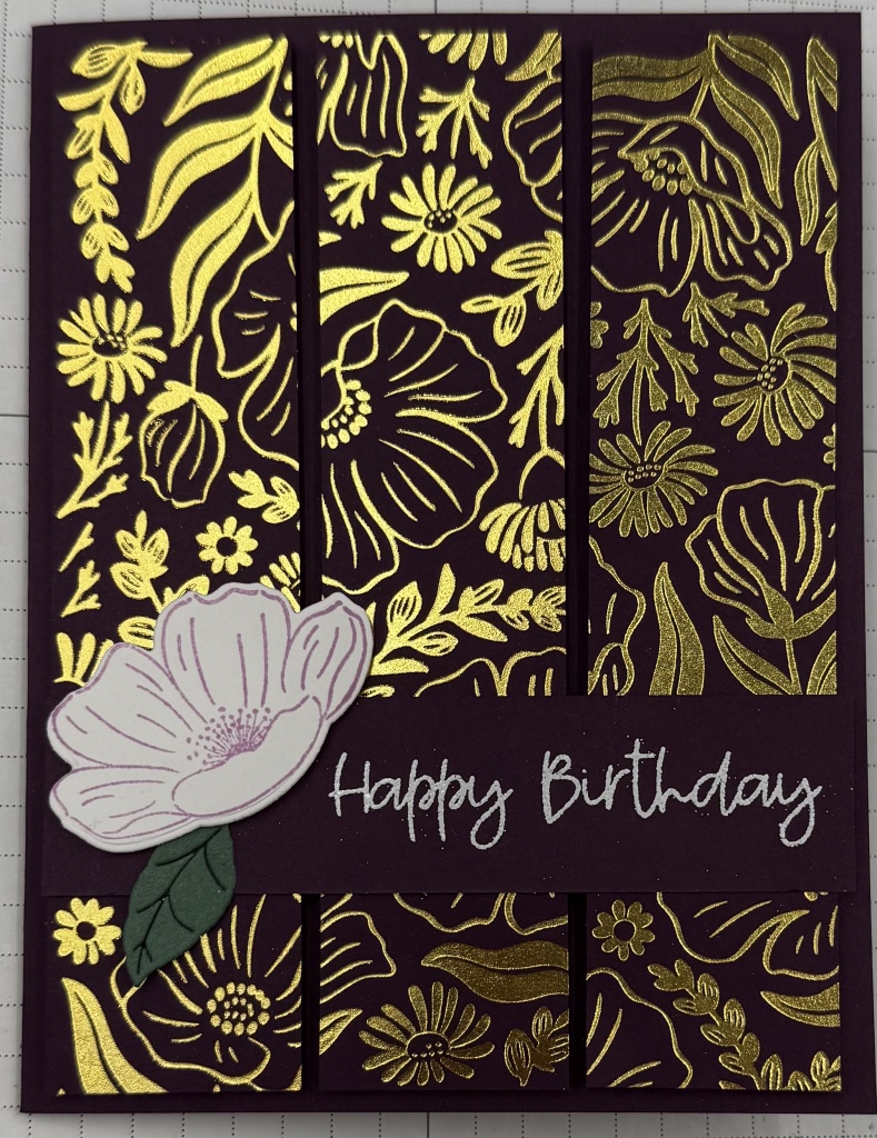 image is of a stunning birthday card created with the Garden Silhouette Hot Foil Die